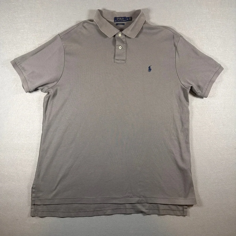 Polo Ralph Lauren Polo Shirt Mens XL Gray Custom Fit Cotton Short Sleeve Pony‎